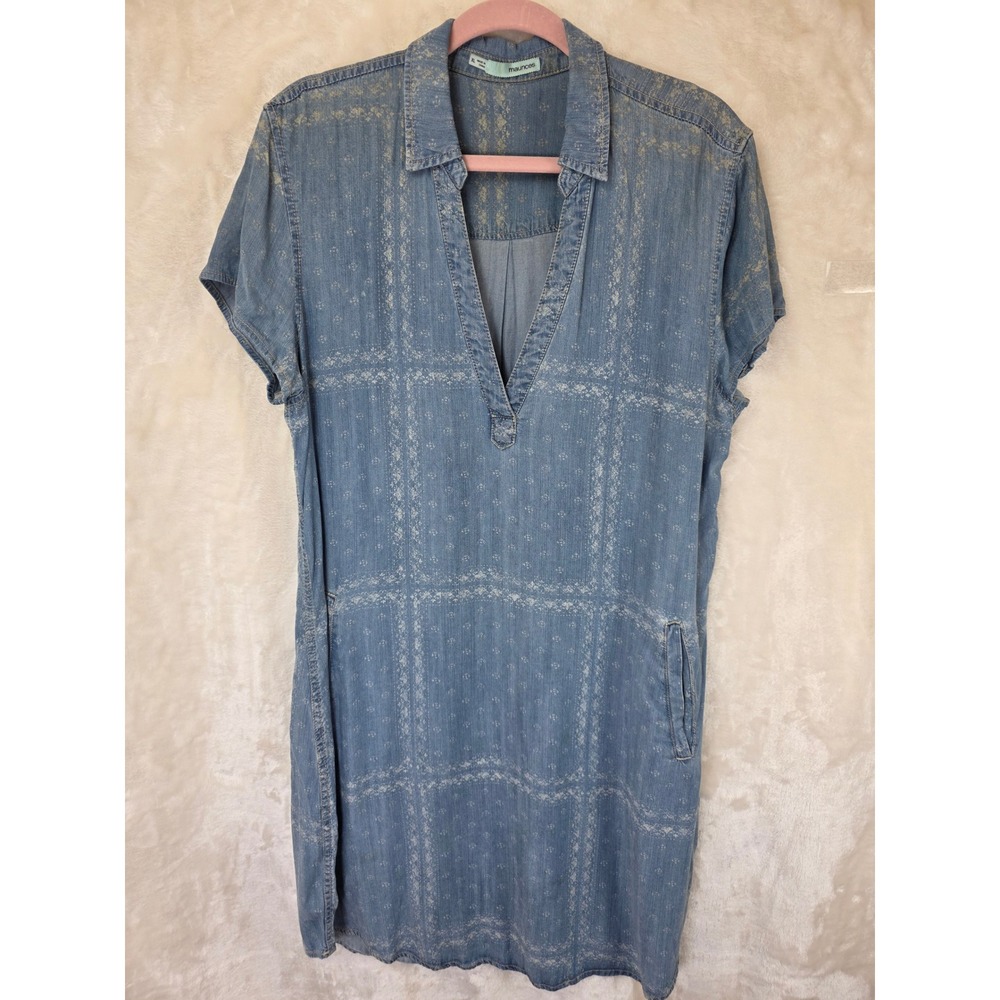 Maurices‎ Womens Blue Denim Look Lyocell Blend Printed V-Neck Shift Dress XL